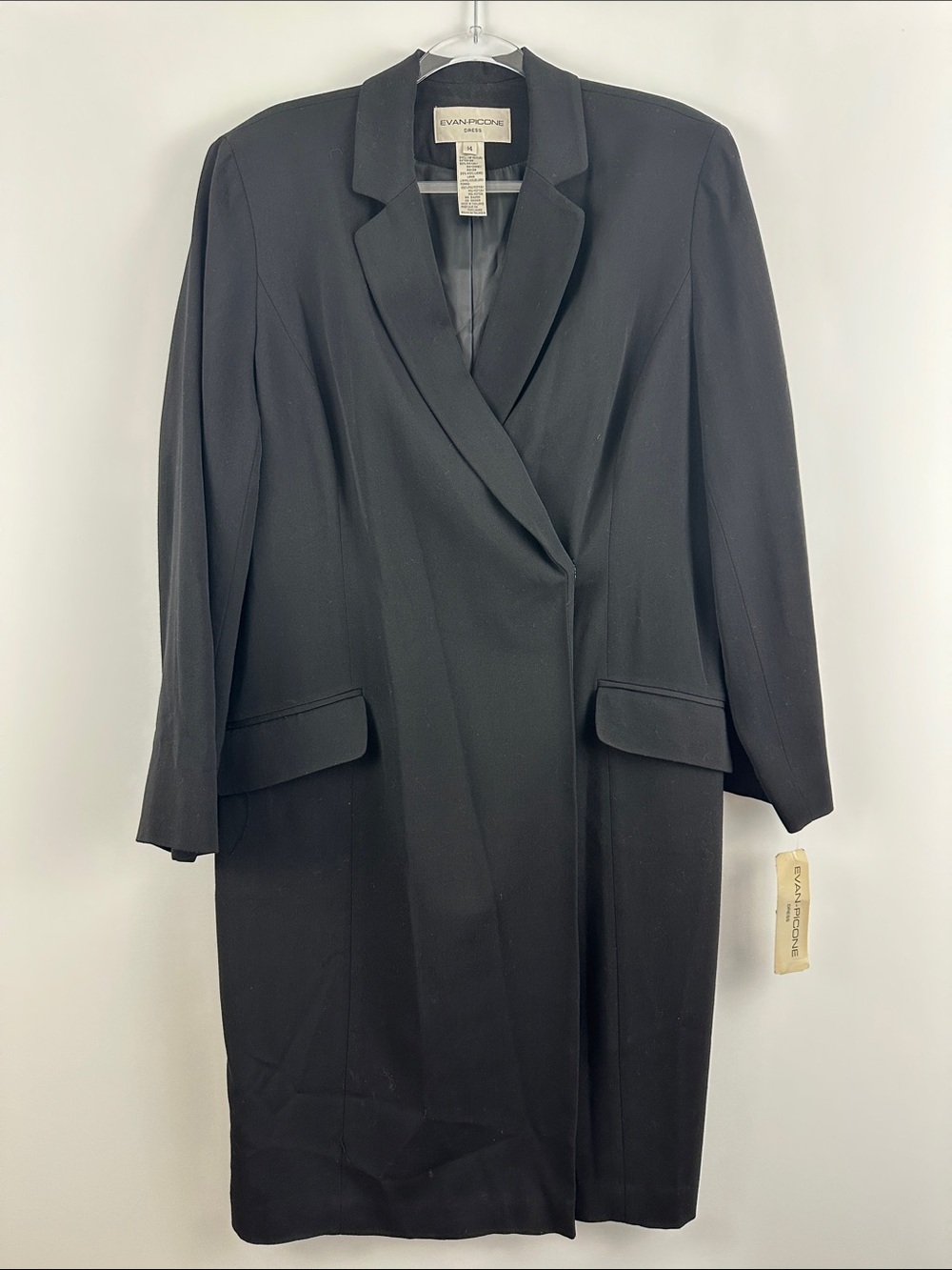 NWT Evan Picone Black Blazer Dress 14 Wool Blend Career Chic Missing Belt - Picture 2 of 6